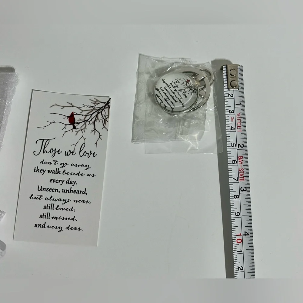 Those We Love Sentiment Keychain Trinket Silver Drawstring Bag Sentimental Card